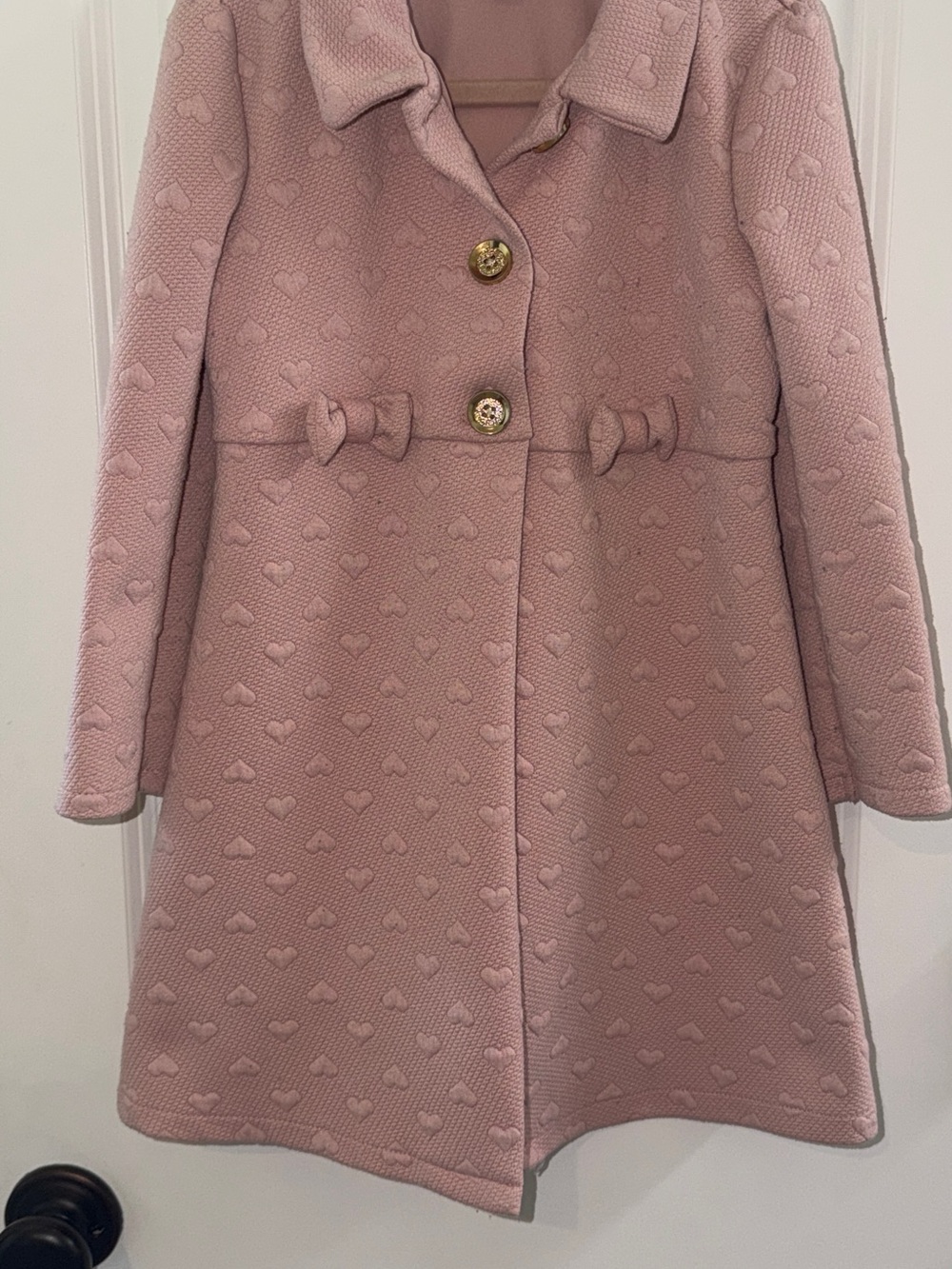 Katie M. Girls Dusty Pink Heart Textured Bow Coat – Size 5